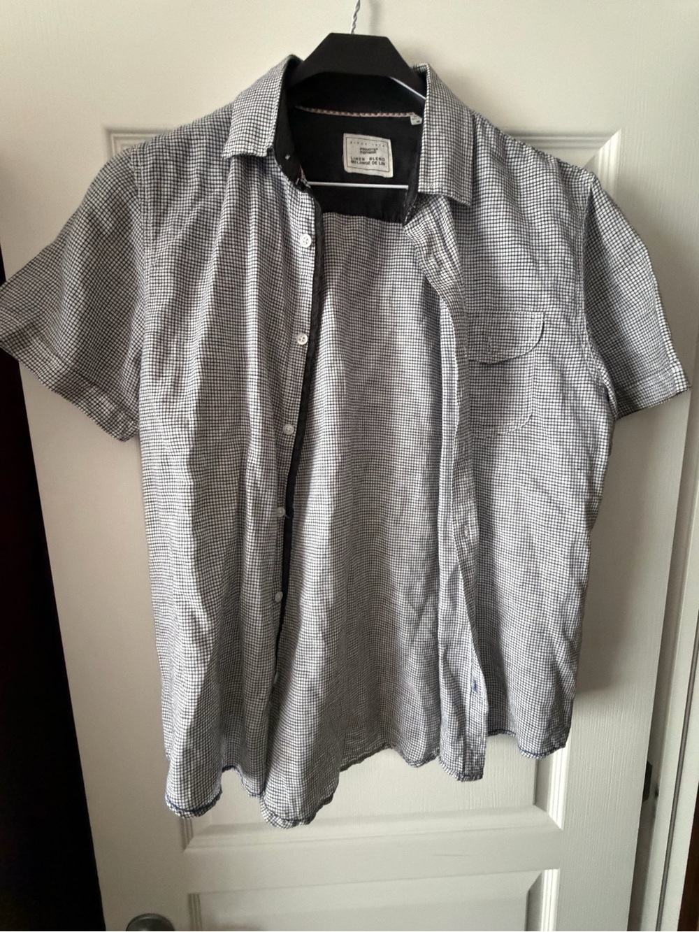 Men's Short-Sleeve Micro-Check Button-Down Shirt - Black/White